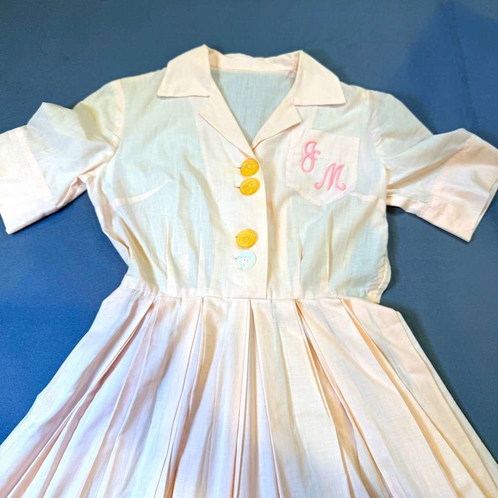 Pink Cotton Shirt Dress XS Collared Short Sleeve Button Pleated Belted Midi